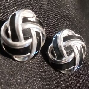 Silver and Black Woven Knot Earrings